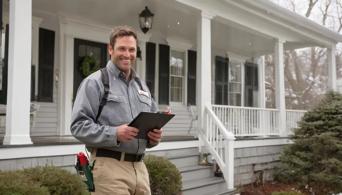 Friendly pest control provider talking with a homeowner at the front door of a Woodbury home